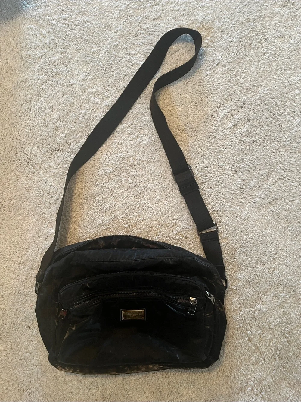 Dolce & Gabbana Black Nylon Belt Bag with Gold Plaque